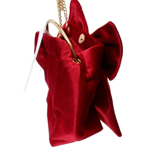 New Alessia Red Velvet Bow Detachable Cross Body Chain Hoop Handle Handbag Purse - Picture 4 of 4